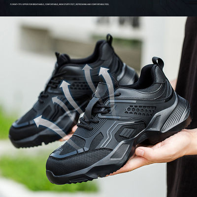 شراء أحذية أمان متينة سوداء بشعار مخصص مع نسيج علوي من البولي يوريثين الحراري (TPU) مسامي ونعل أوسط من كيفلار online manufacture