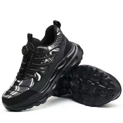 شراء Black BOA Rotating Button Work Shoes Flying Knit TPU Safety Shoes Kevlar Anti-stab EVA Sole Work Shoes online manufacture