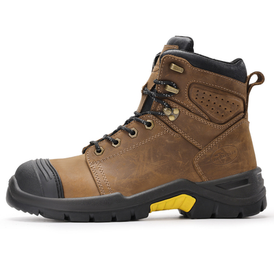 شراء Brown Microfiber Leather Security Work Boots with European Standard Steel Toe and Custom Logo Box Packaging online manufacture