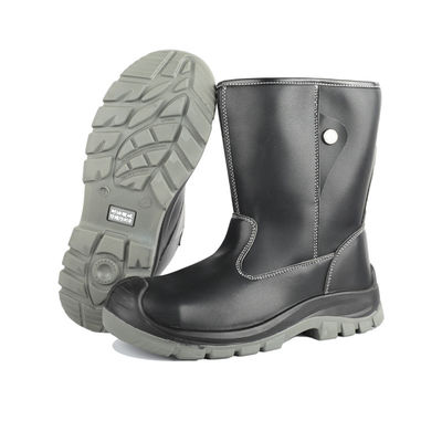 أحذية عمل أمنية من الجلد من الألياف الدقيقة ذات القمة العالية السوداء ذات أصابع الفولاذ المقاومة للثقب